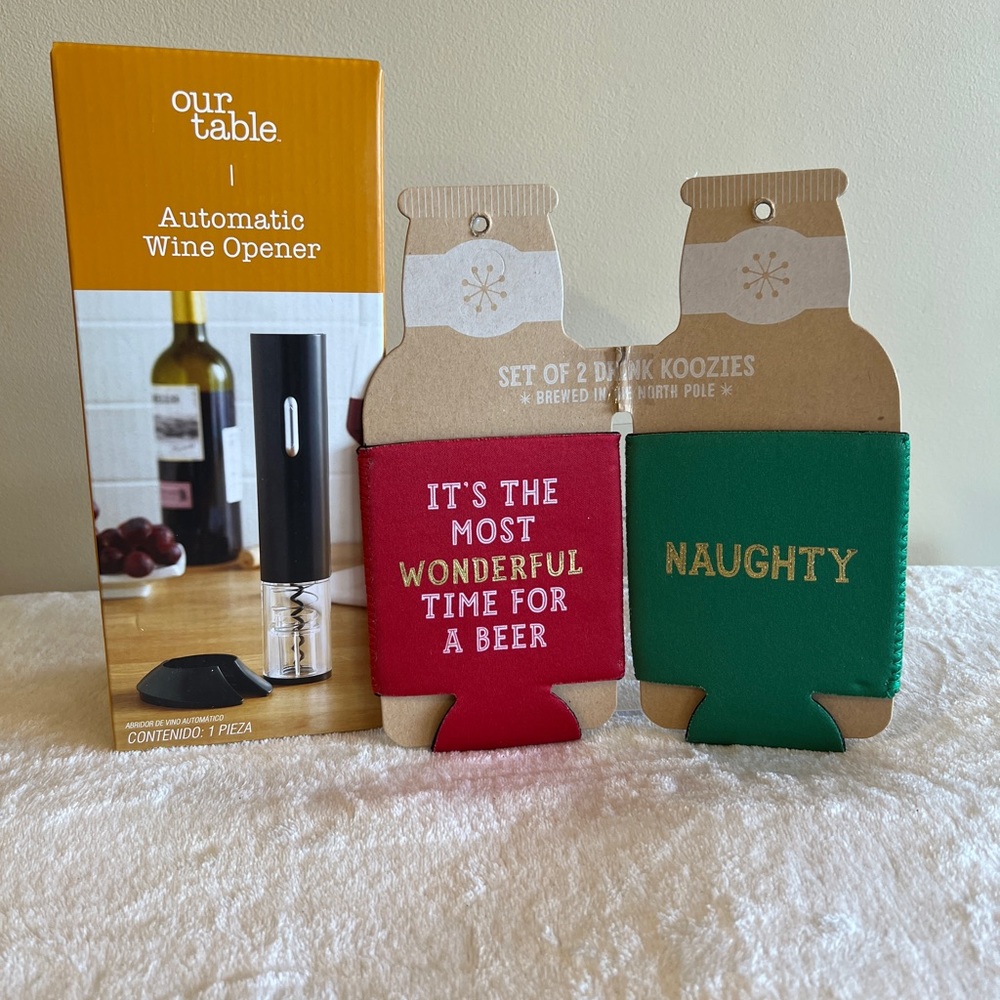 Automatic Wine Opener & Gibson Drink Koozies